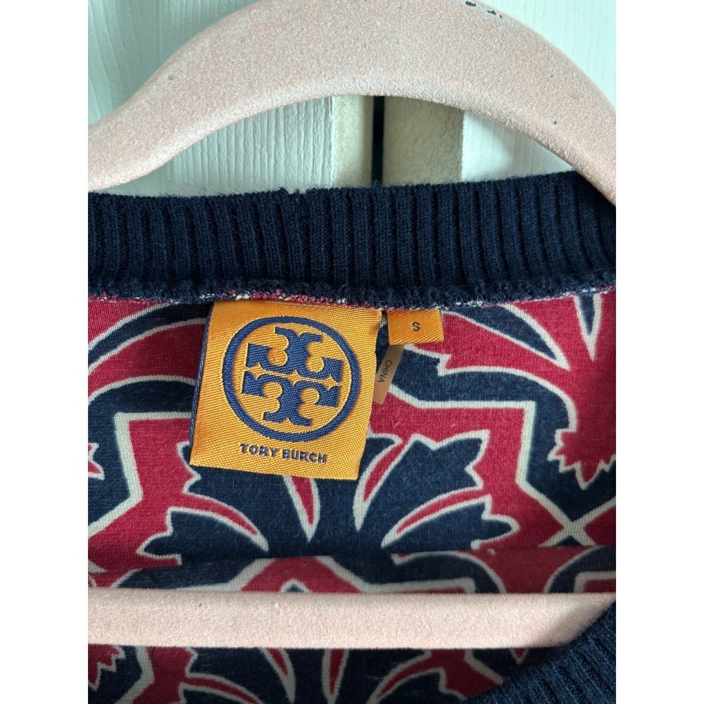 Tory Burch Truman Silk Blend Dress Small Magenta Navy Geometric Belted - Picture 3 of 11
